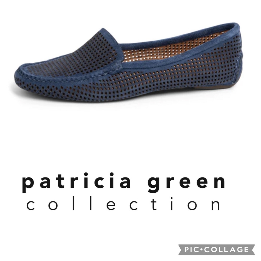 Patricia Green Barrie Perforated Driving Loafer Suede Moccasin Blue SIZE 7